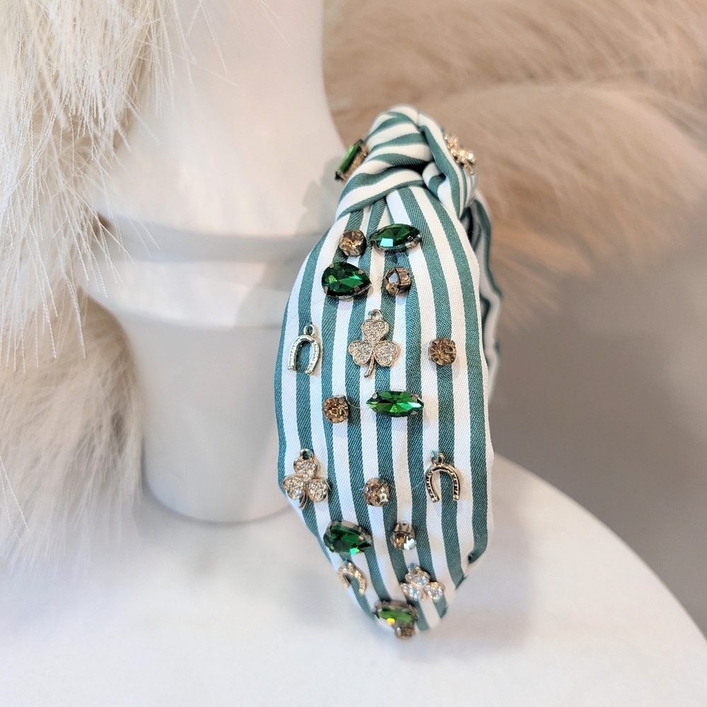 Piper K Striped Headband with Rhinestones